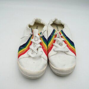 Torrid Shoes Womens Size 9.5 White Canvas Rainbow‎ Stripe Slip On Sneakers